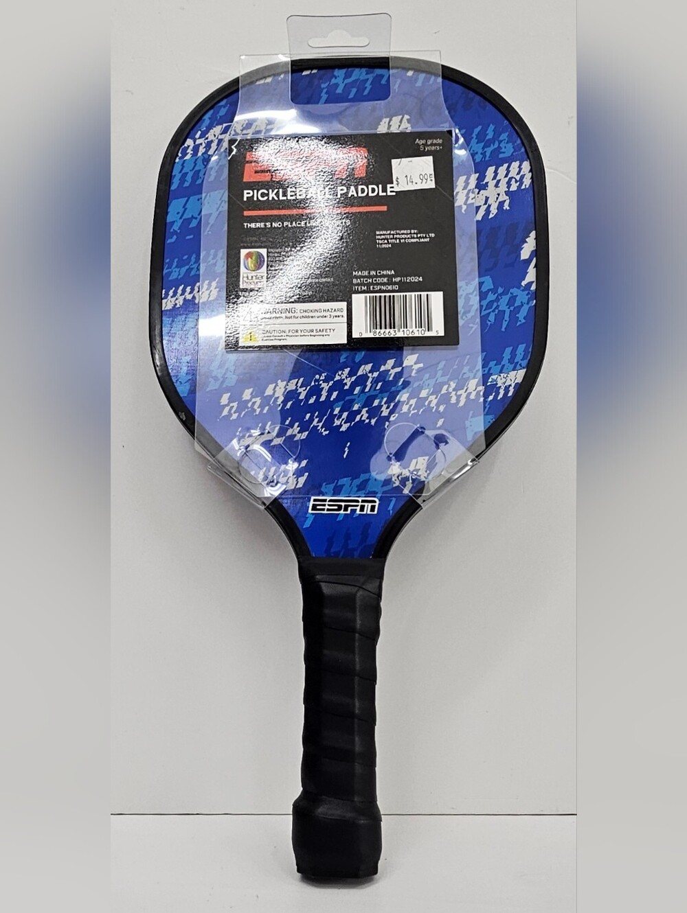 ESPN Pickleball Paddle, Beginner-Friendly 15" x 7.5", Modern Blue, Wooden Core